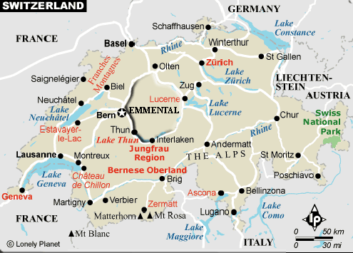 Map of the Cantons of Switzerland highlighting the Emmental